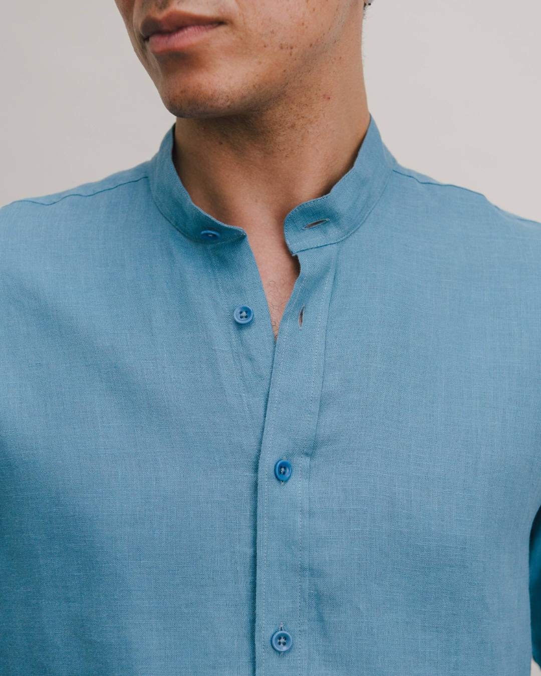 Blue Shadow Linen Grandad Shirt