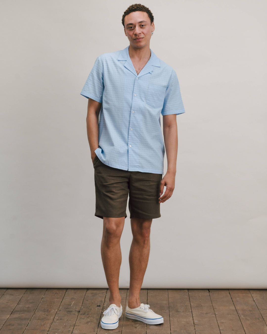 Sky Blue Square Stitch Cuban Shirt