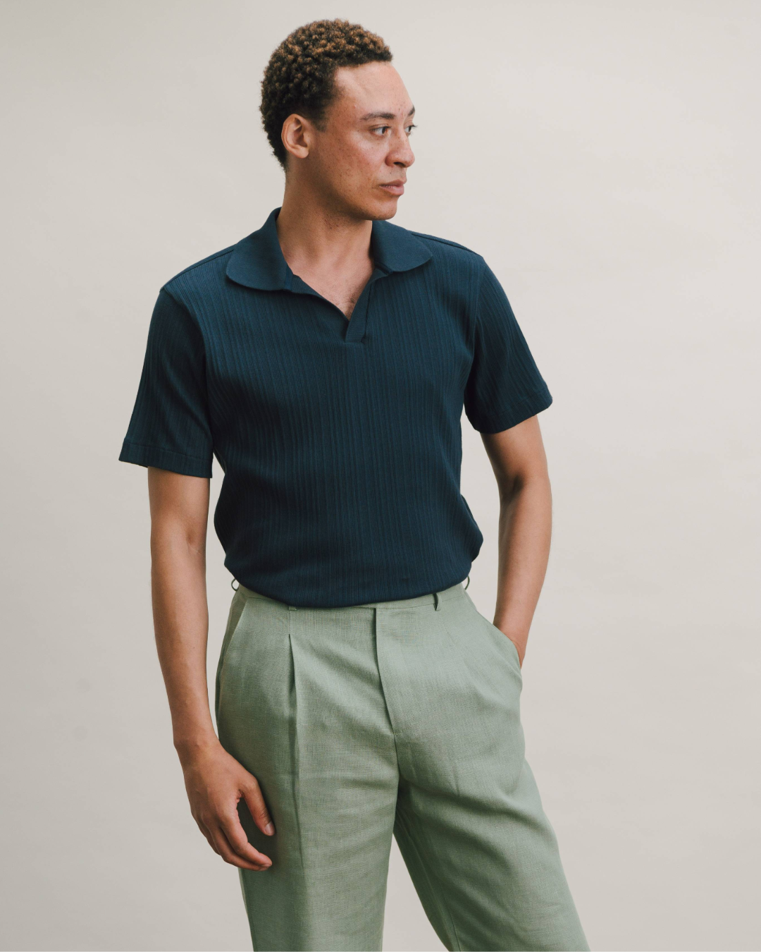Navy Panel Rib Resort Polo