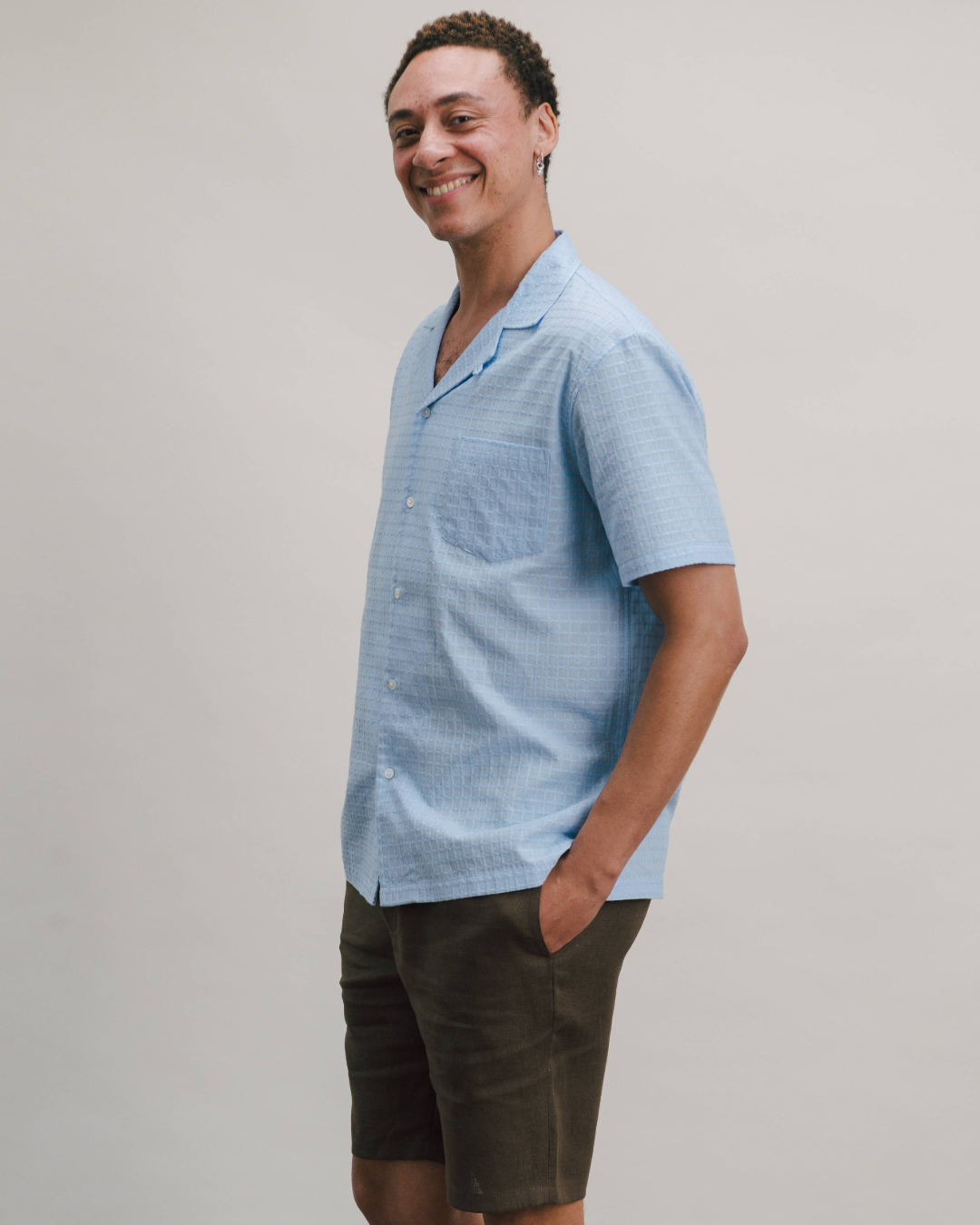 Sky Blue Square Stitch Cuban Shirt