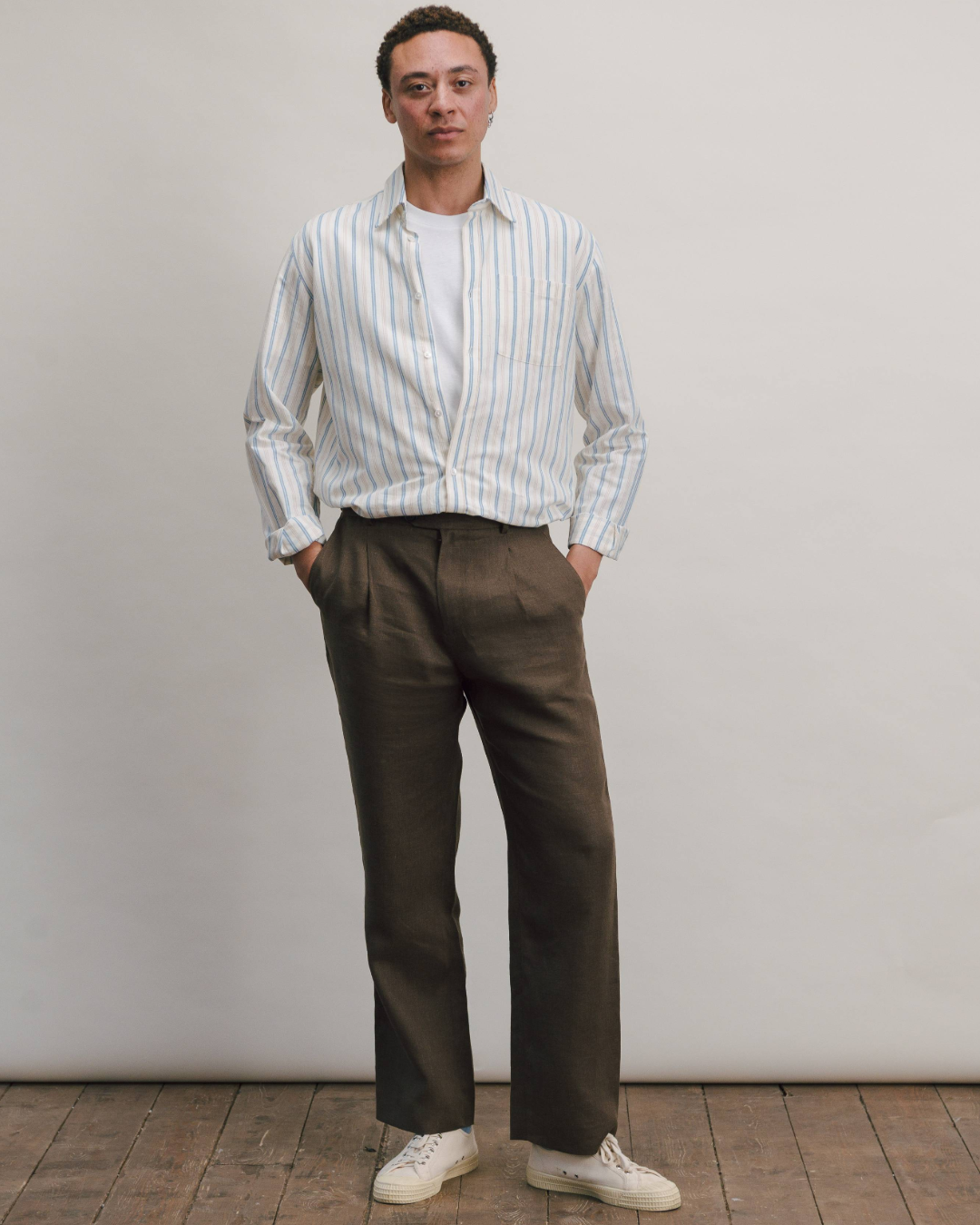 Sand & Blue Cotton Linen Stripe Shirt