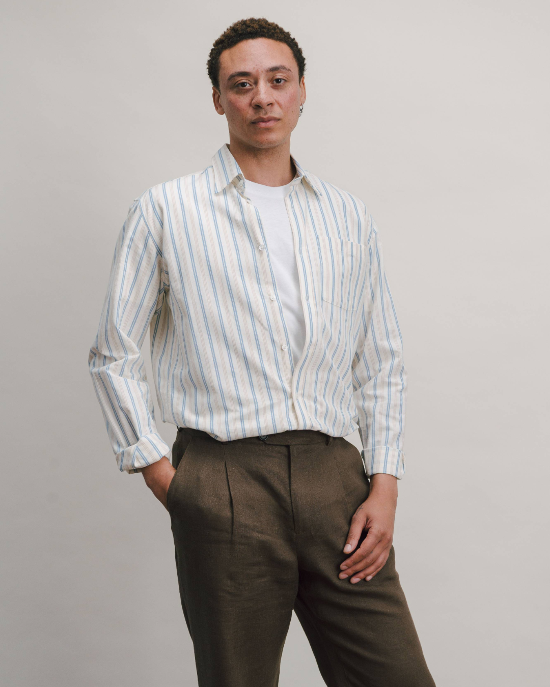 Sand & Blue Cotton Linen Stripe Shirt
