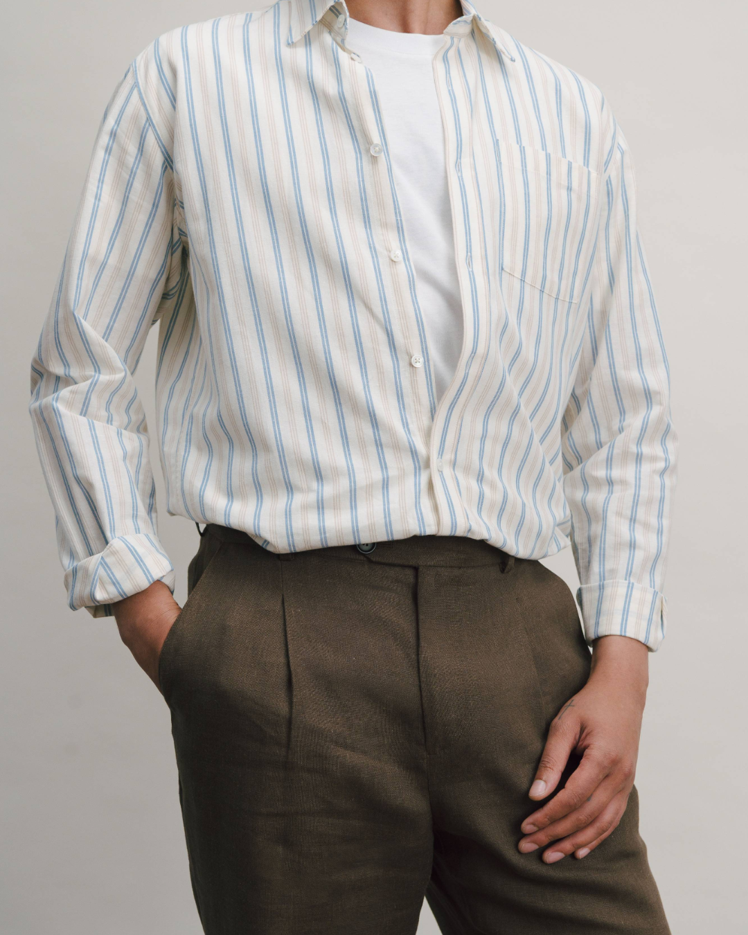 Sand & Blue Cotton Linen Stripe Shirt