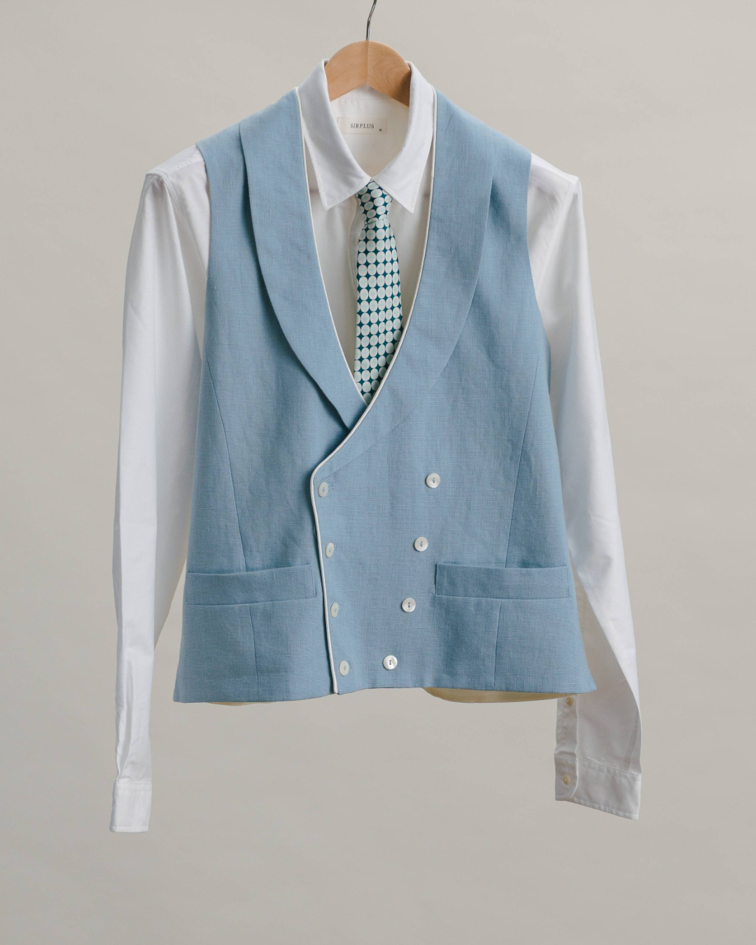 Ash Blue Shawl Lapel Double-Breasted Waistcoat