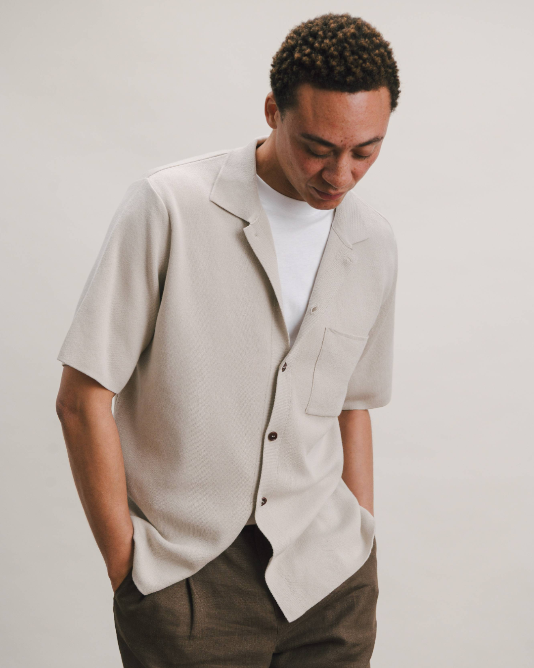 Chalk Cotton Knit Polo