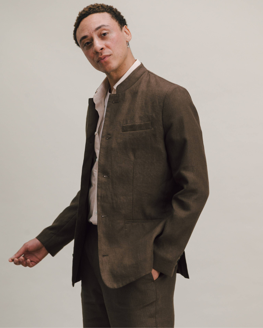Hickory Brown Linen Nehru Jacket