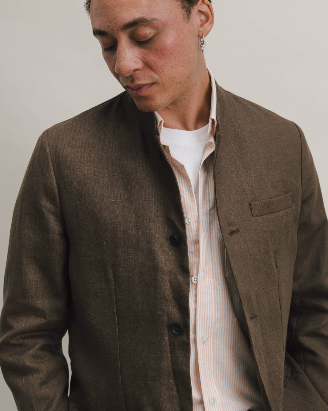 Hickory Brown Linen Nehru Jacket