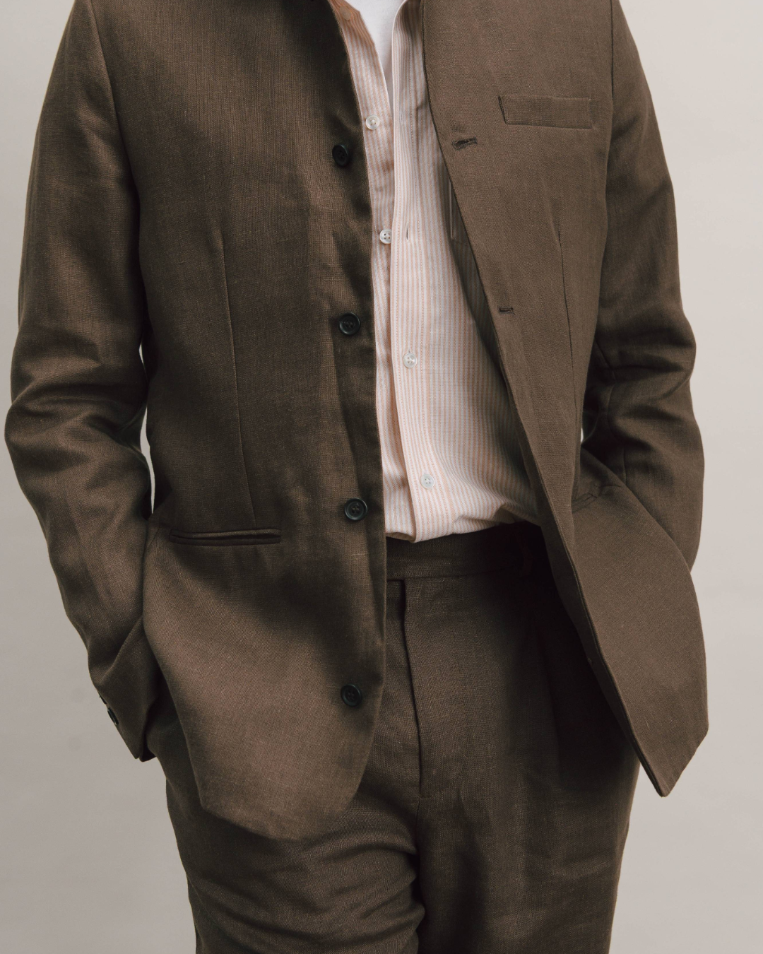 Hickory Brown Linen Nehru Jacket