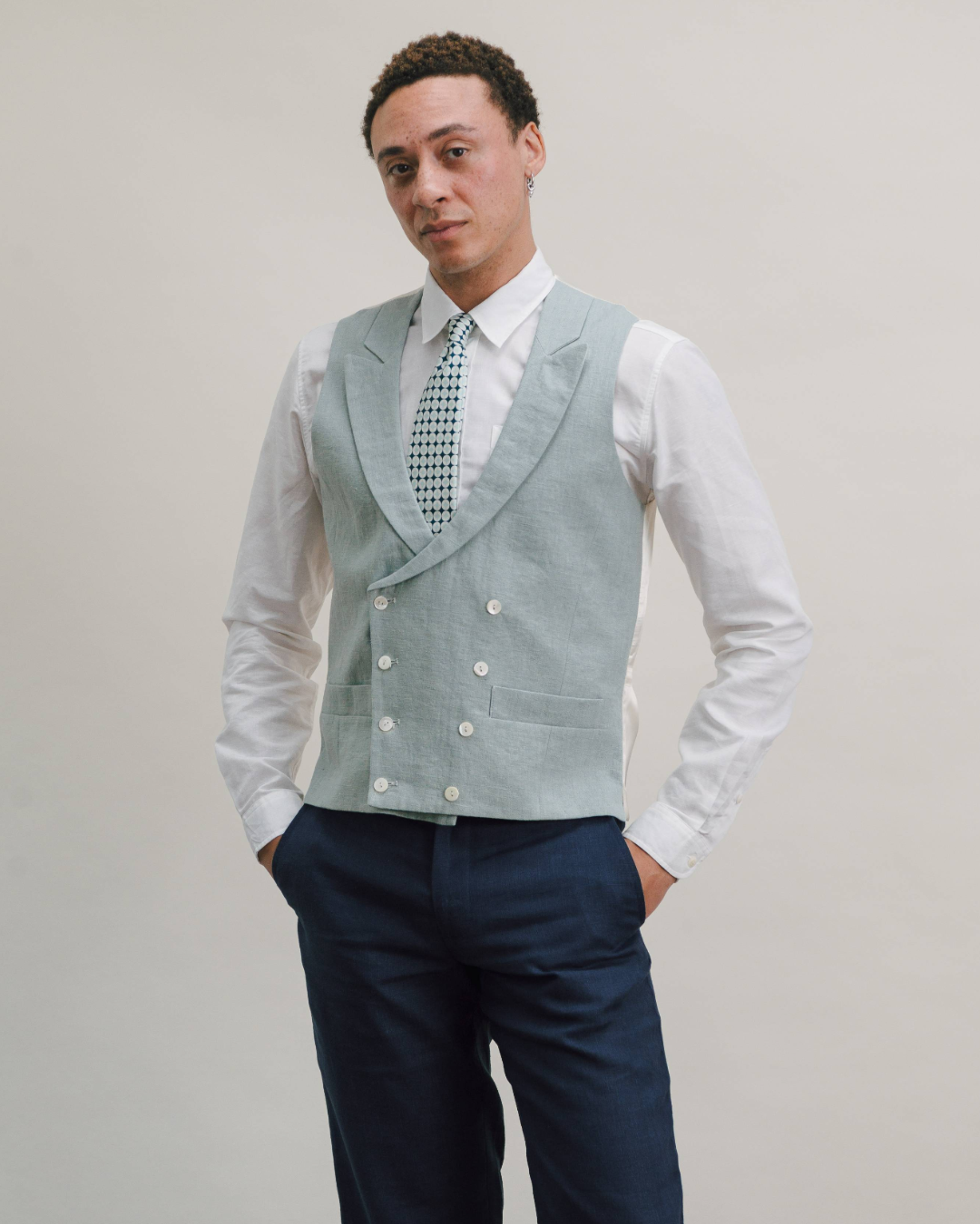 Duck Egg Peak Lapel Double-Breasted Waistcoat