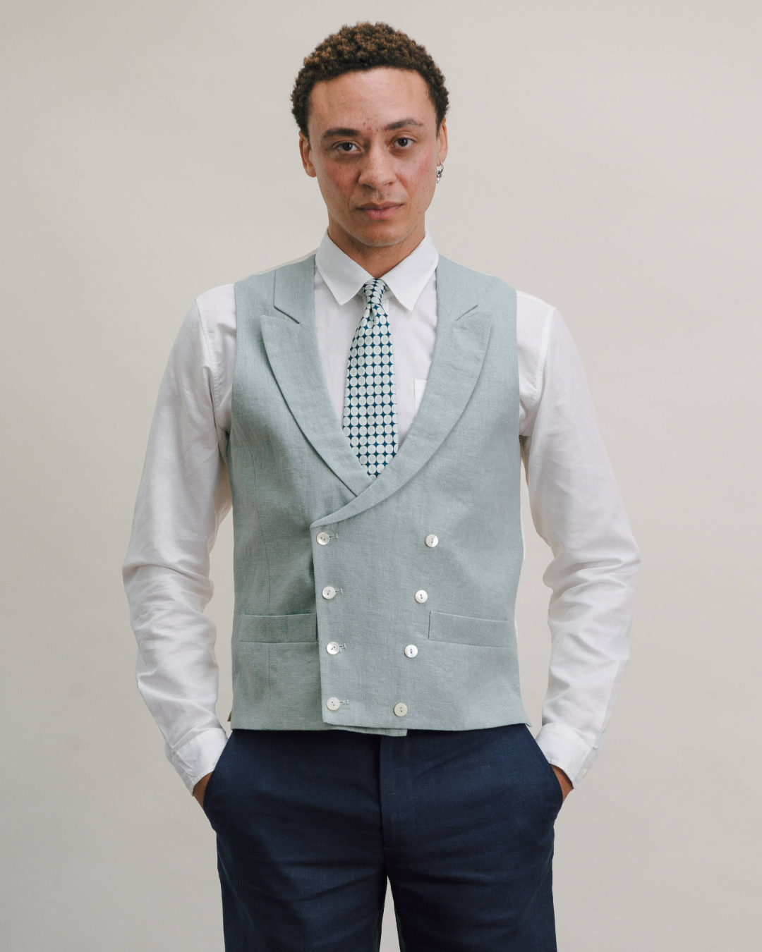 Duck Egg Peak Lapel Double-Breasted Waistcoat