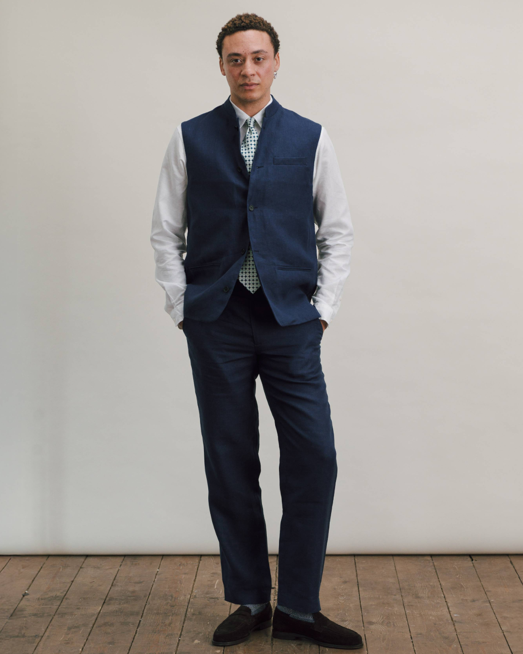 Blue Nights Linen Nehru Waistcoat