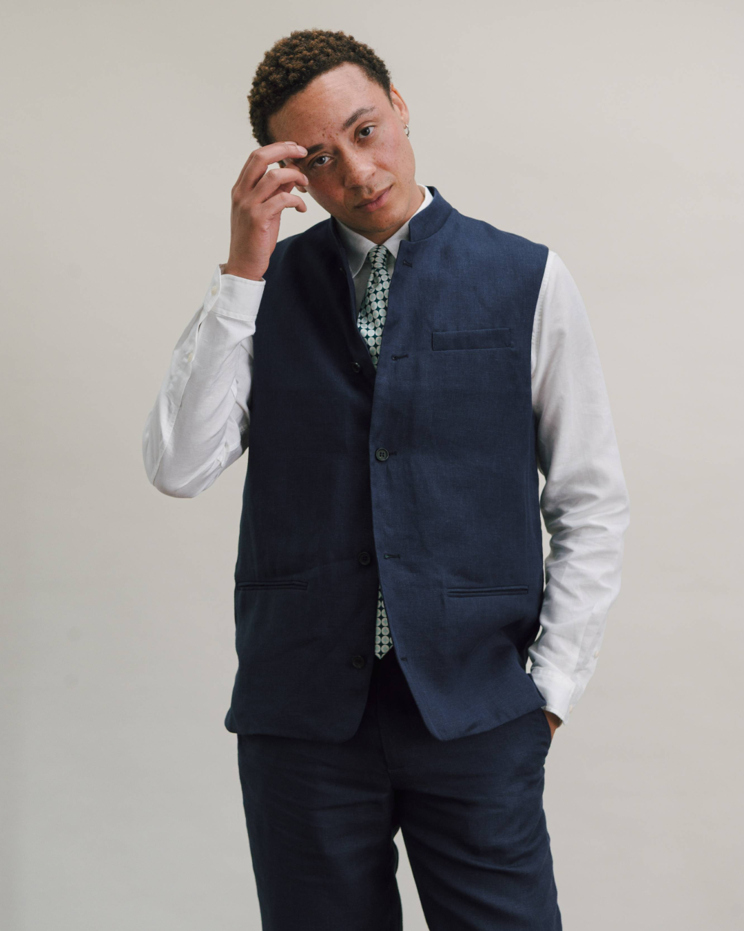 Blue Nights Linen Nehru Waistcoat