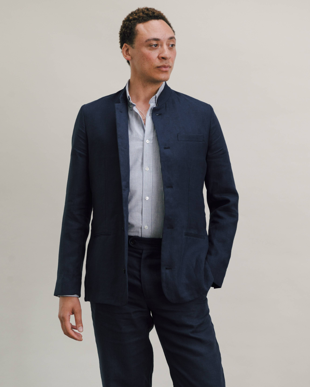 Blue Nights Linen Nehru Suit