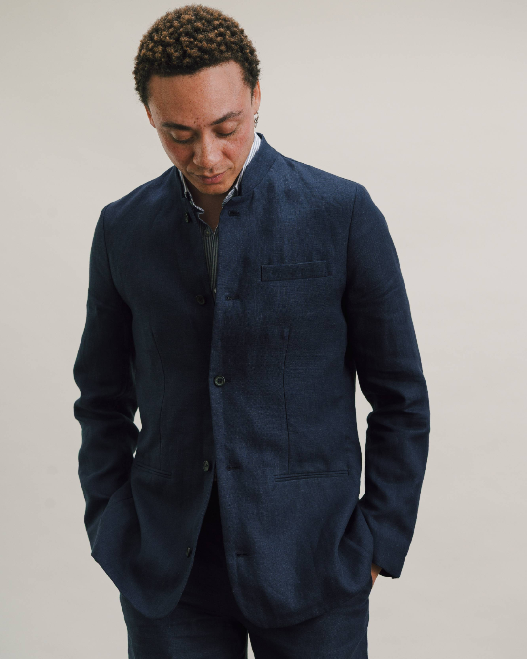 Blue Nights Linen Nehru Suit