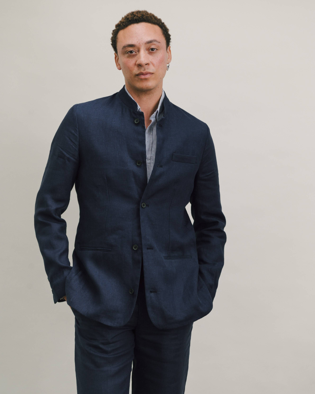 Blue Nights Linen Nehru Suit