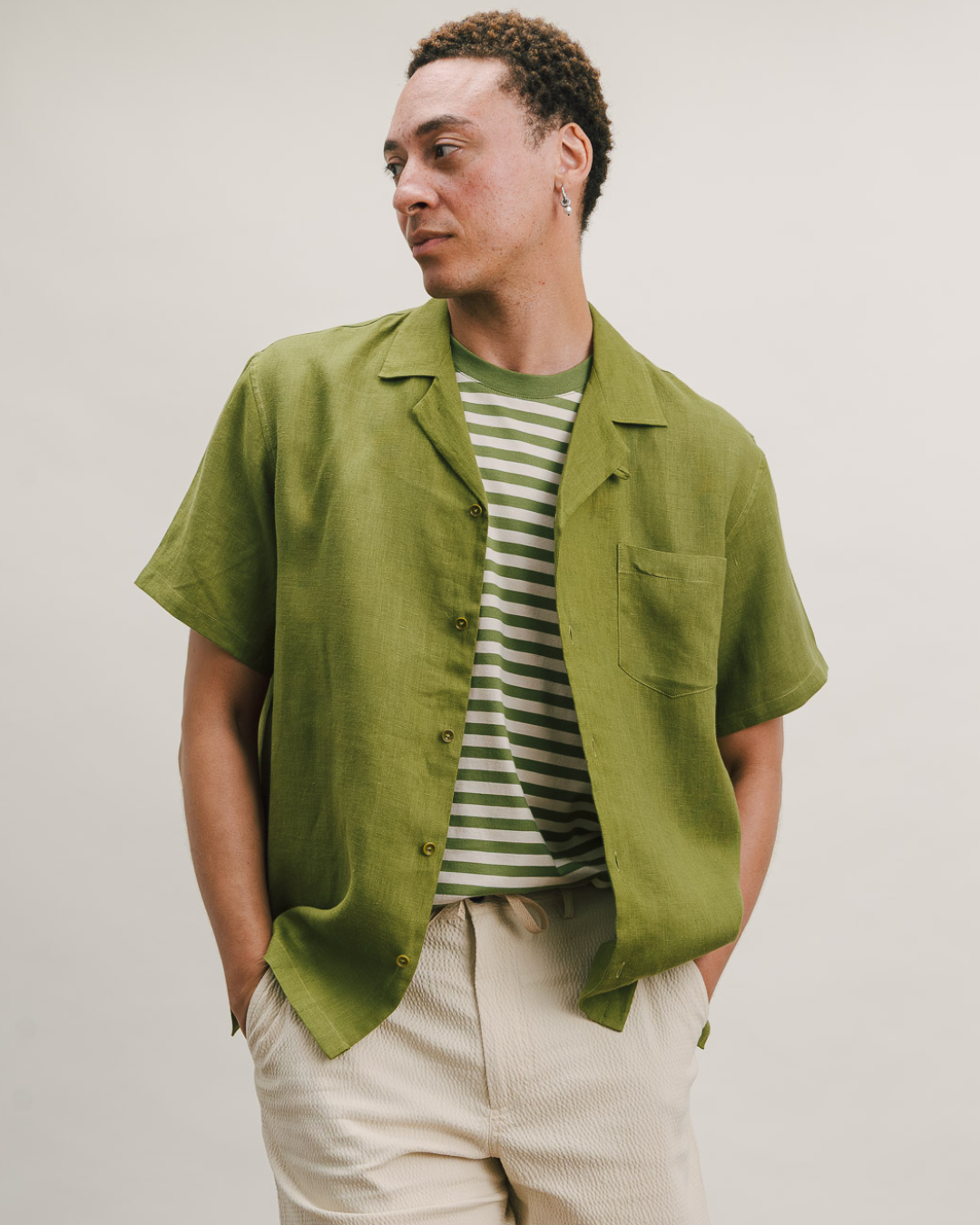 Olive Linen Cuban Shirt