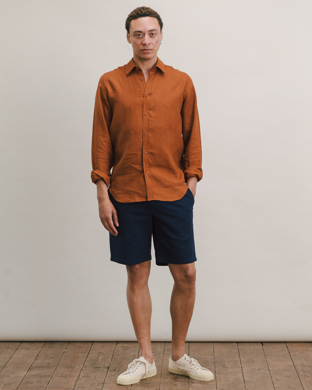 Burnt Terracotta Linen Collared Shirt