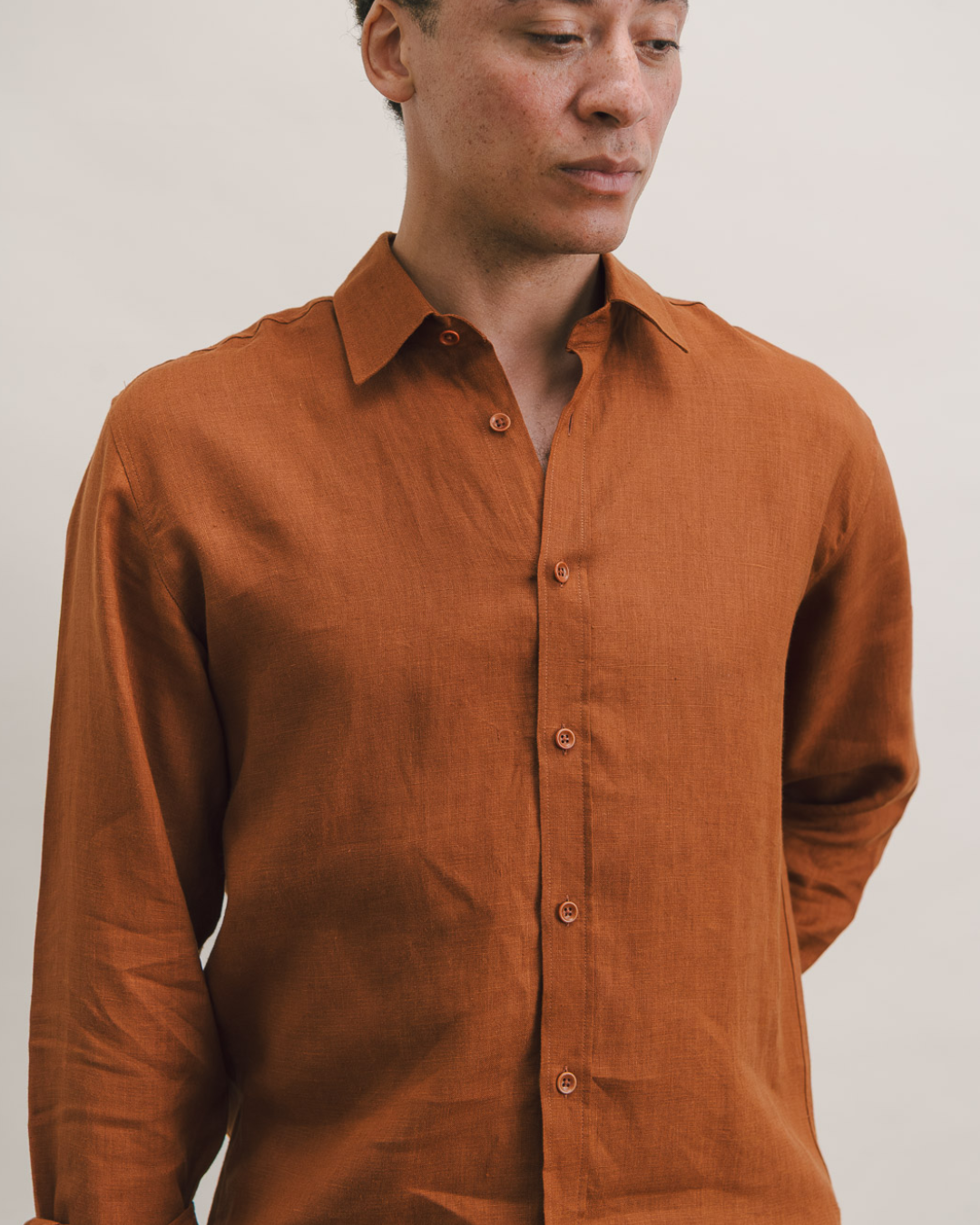Burnt Terracotta Linen Collared Shirt