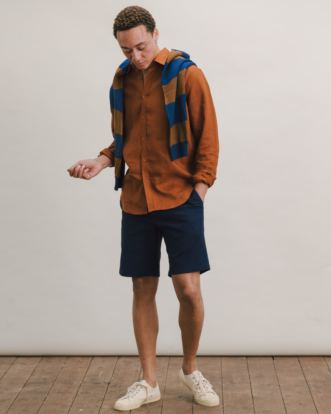 Burnt Terracotta Linen Collared Shirt