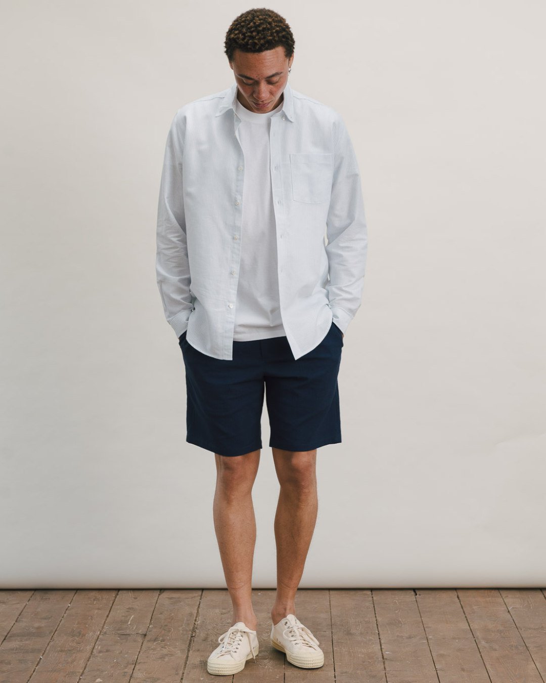 Navy Seersucker Relaxed Shorts