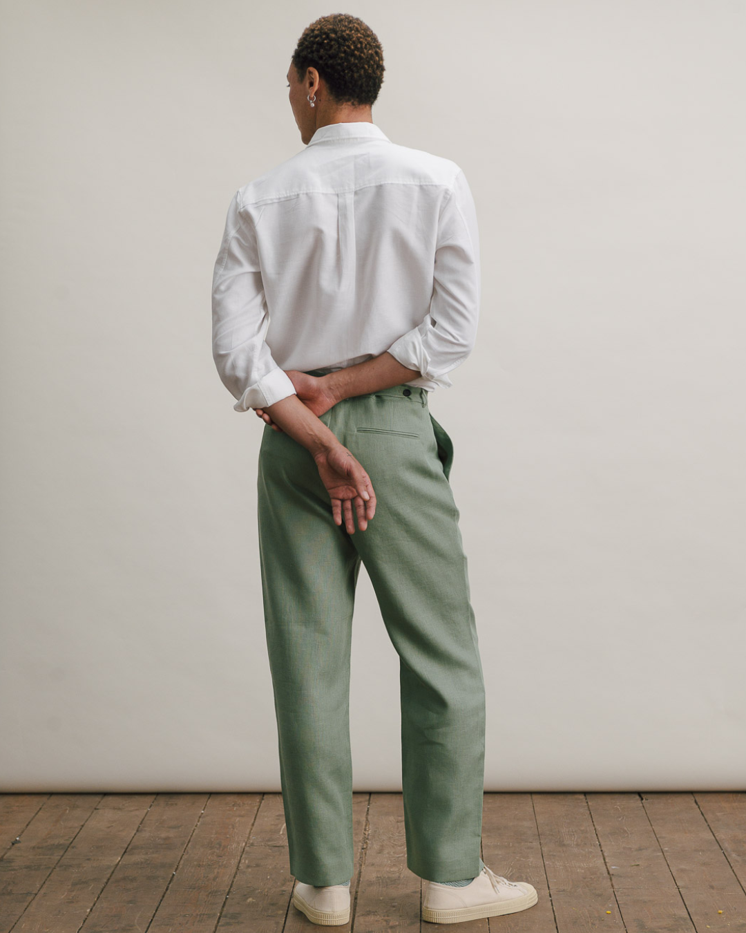 White Cotton Linen Collared Shirt