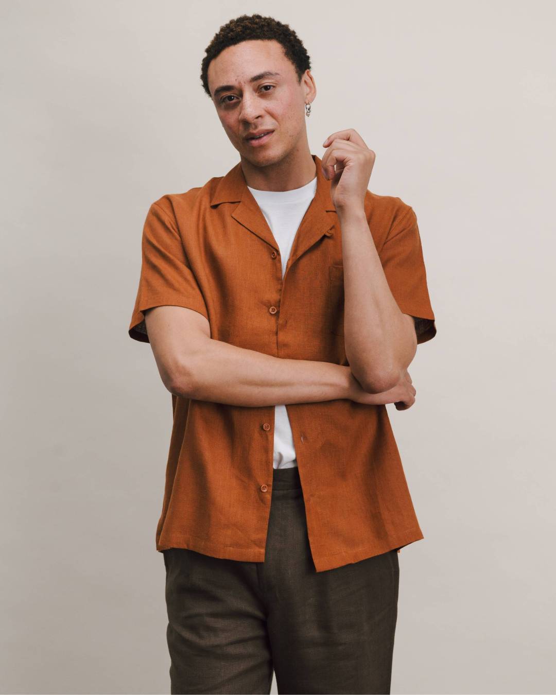 Burnt Terracotta Linen Cuban Shirt