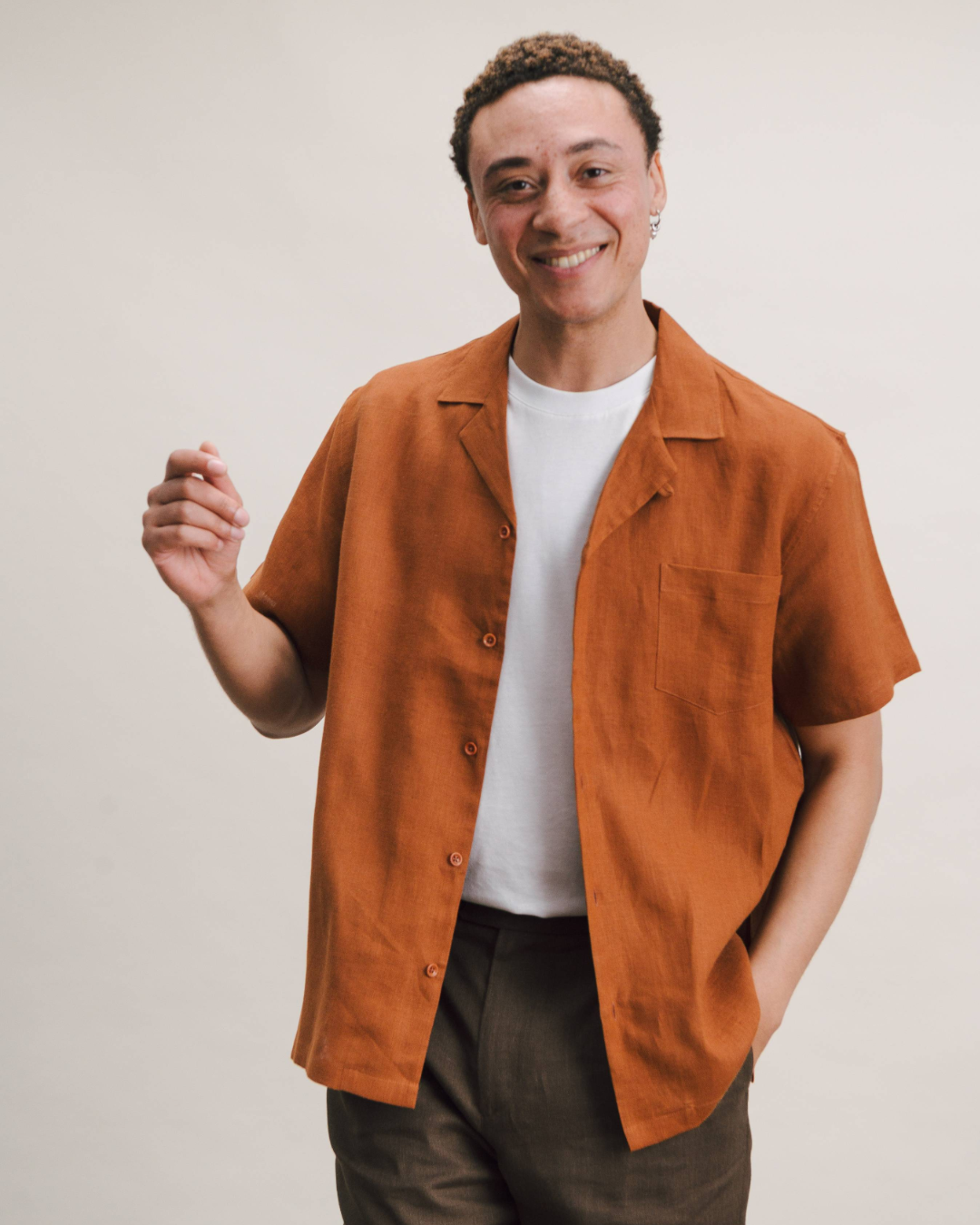 Burnt Terracotta Linen Cuban Shirt