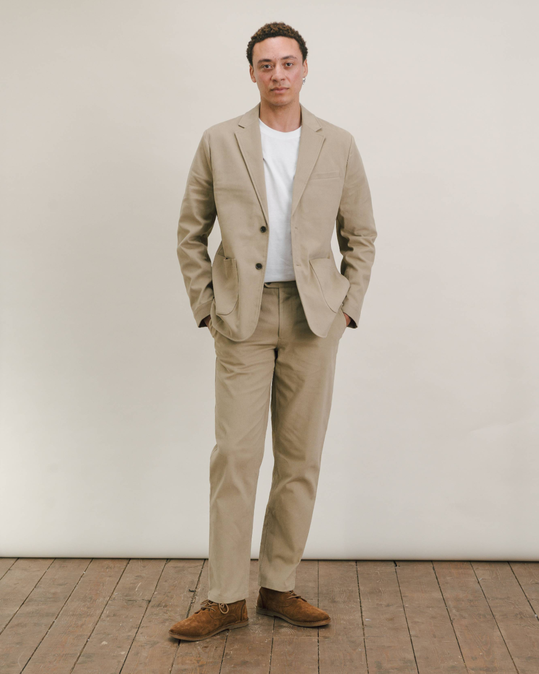 Khaki Cream Cotton Twill Suit