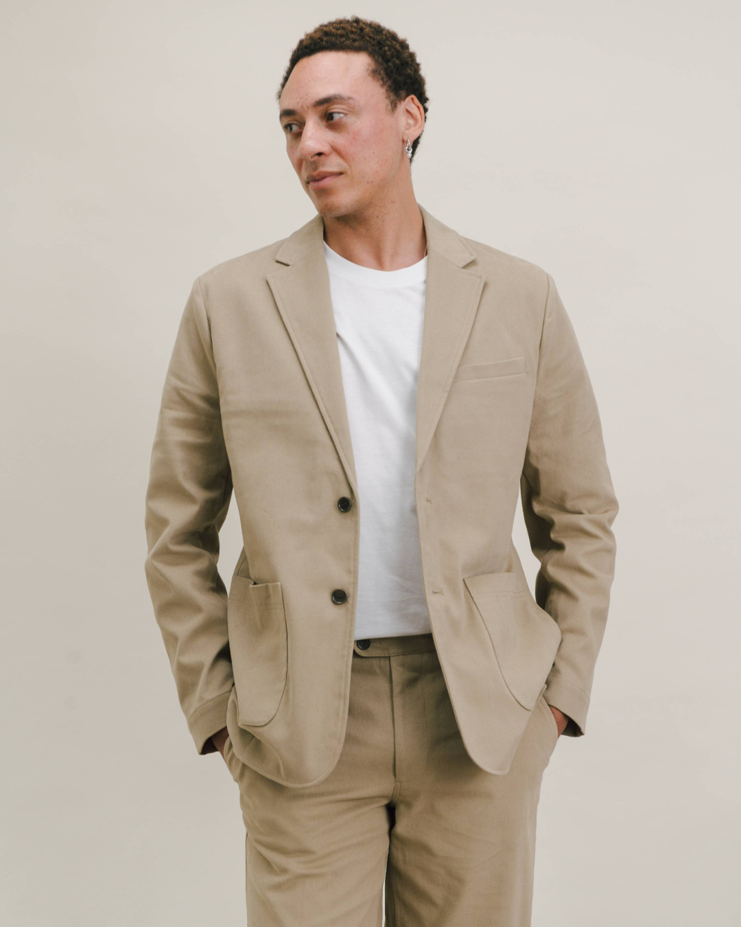Khaki Cream Cotton Twill Suit