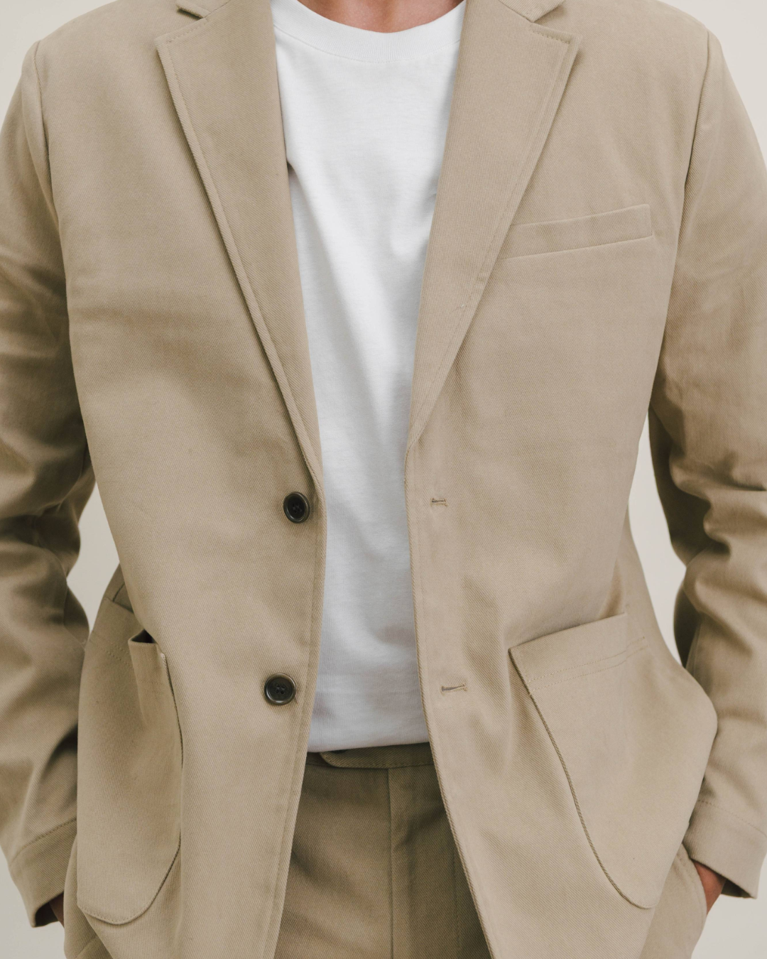 Khaki Cream Cotton Twill Suit