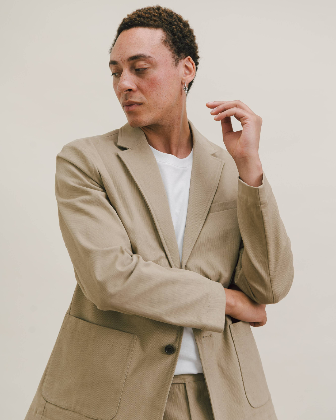 Khaki Cream Cotton Twill Blazer