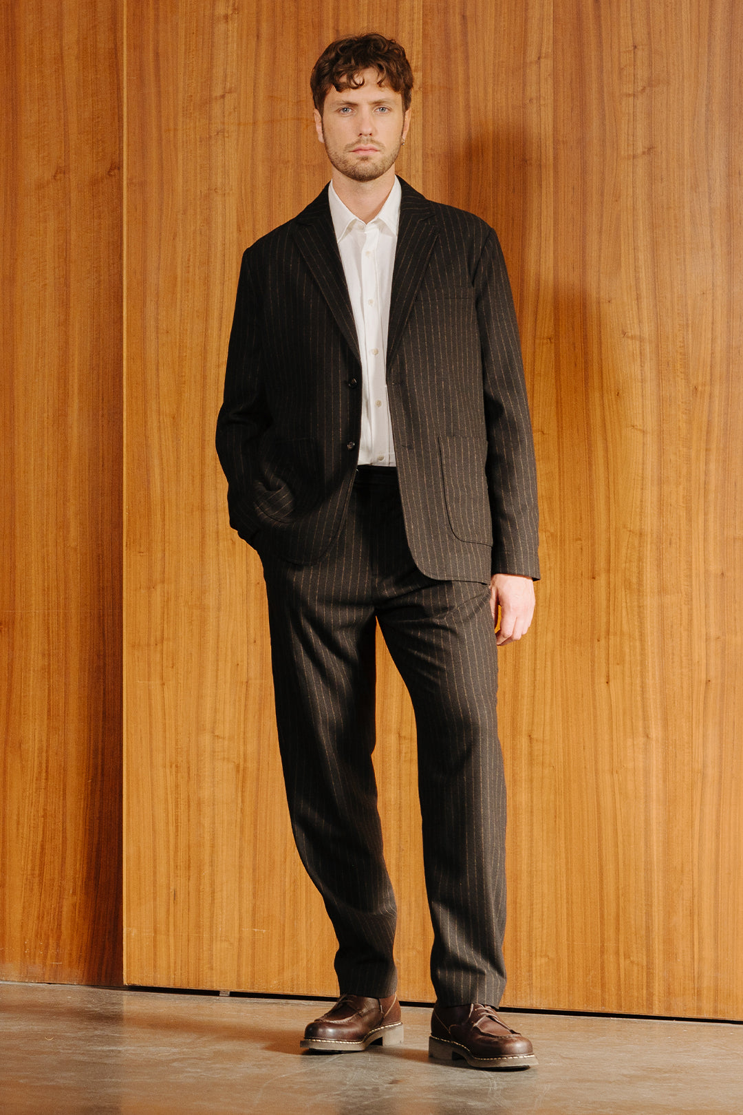 Espresso Chalk Stripe Wool Blazer, Blazer - SIRPLUS