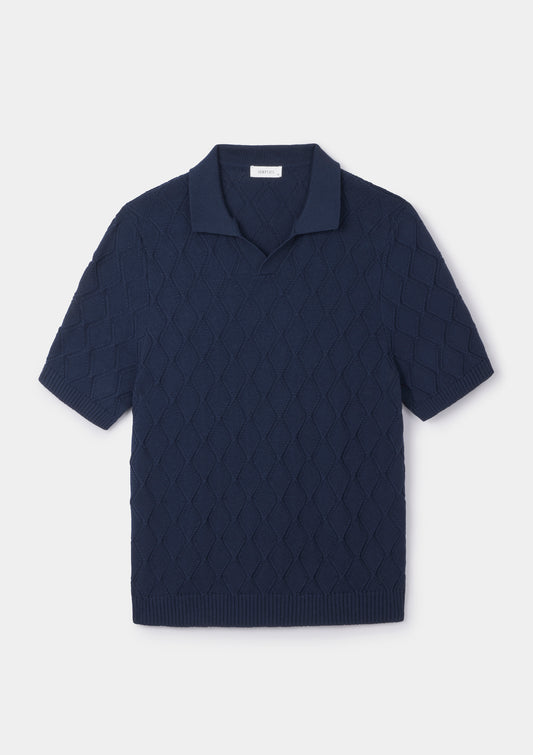 Navy Diamond Knit Resort Polo, Polo Shirt - SIRPLUS