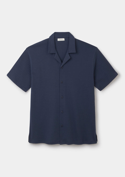 Navy Graph Jersey Cuban Shirt, Polo Shirt - SIRPLUS