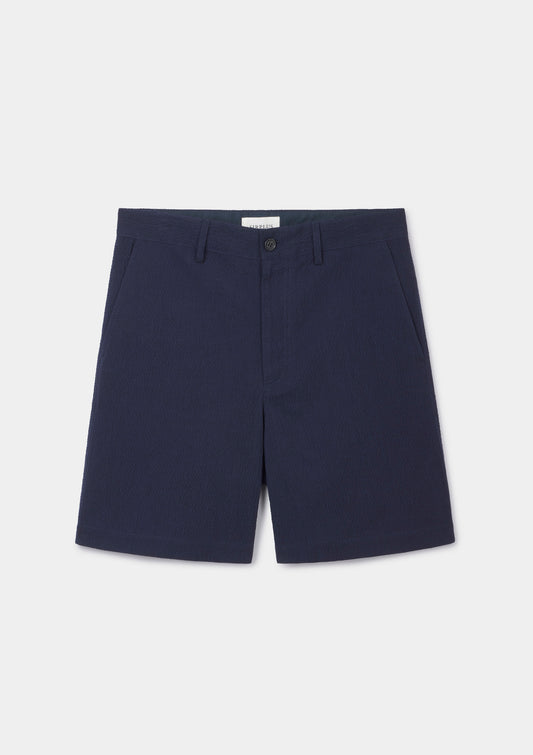 Navy Seersucker Relaxed Shorts, Shorts - SIRPLUS