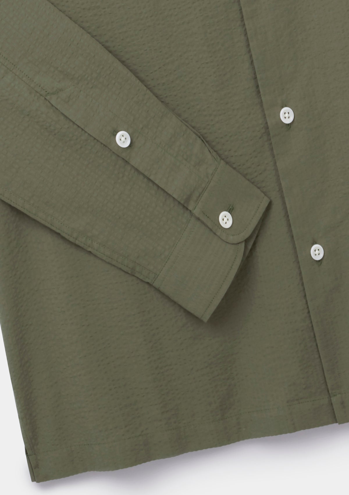 Olive Green Seersucker Long-Sleeved Cuban Shirt, Cuban Shirt - SIRPLUS