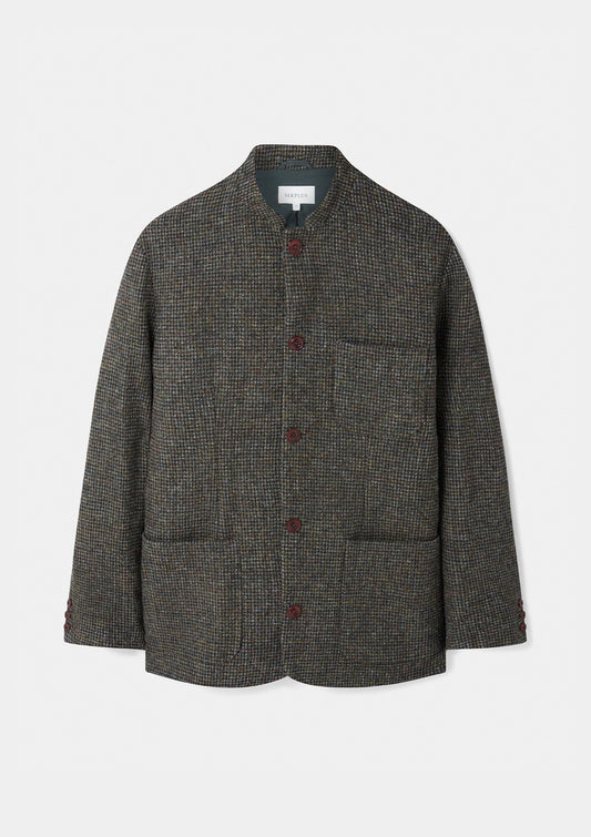 Green Harris Tweed Nehru Jacket, Nehru Jackets - SIRPLUS