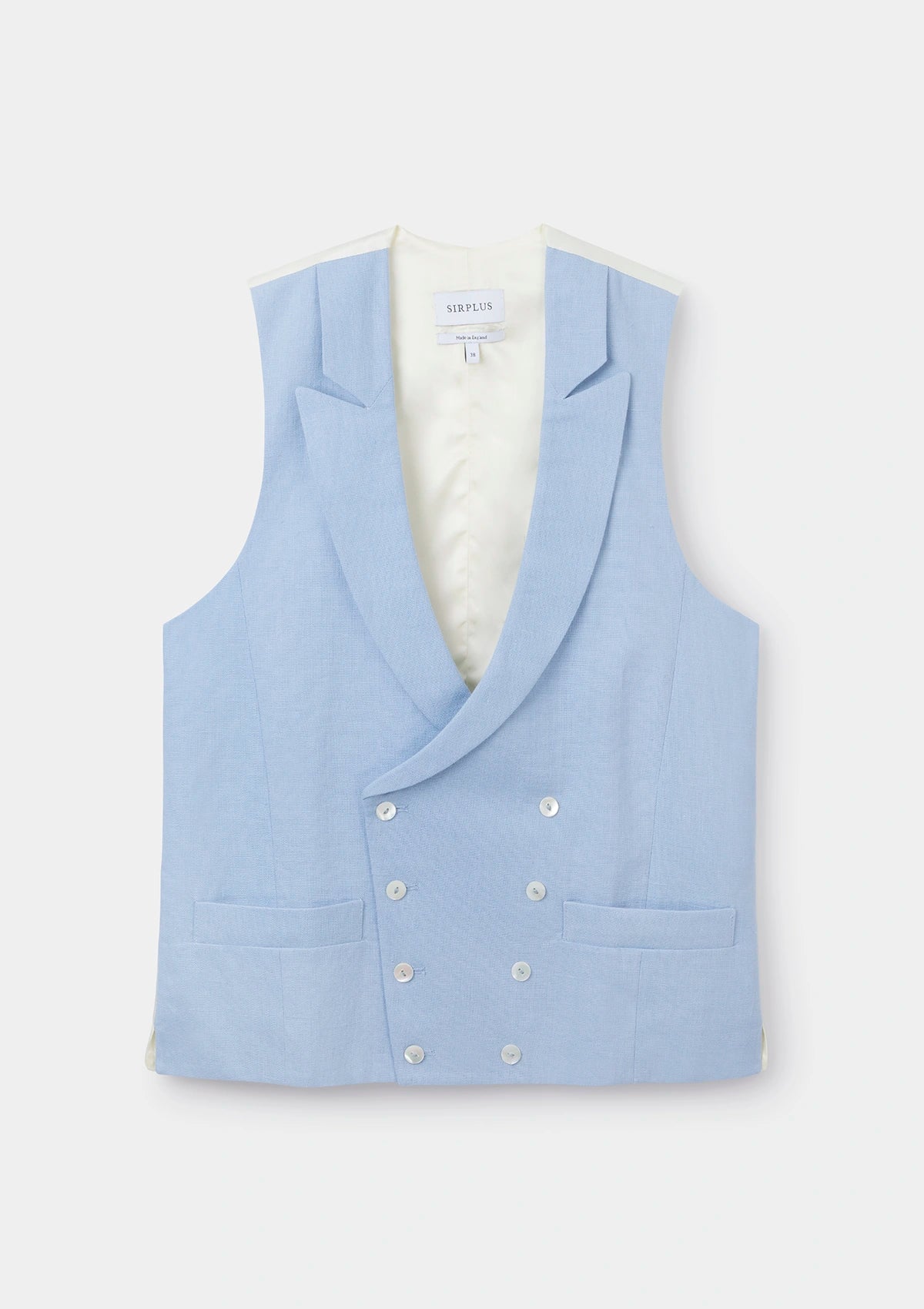 Light Blue Peak Lapel Double-Breasted Waistcoat, Double Breasted Waistcoat - SIRPLUS