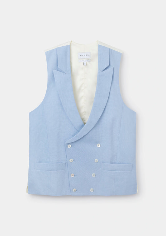 Light Blue Peak Lapel Double-Breasted Waistcoat, Double Breasted Waistcoat - SIRPLUS