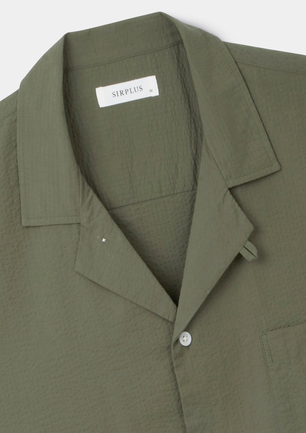 Olive Green Seersucker Long-Sleeved Cuban Shirt, Cuban Shirt - SIRPLUS