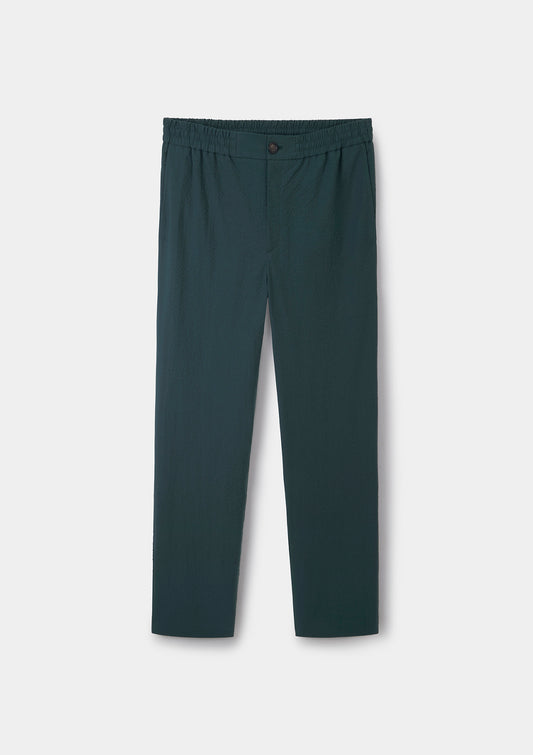 Teal Seersucker Drawstring Trousers, Casual Trousers - SIRPLUS