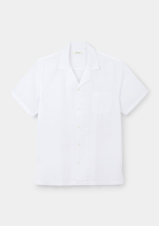 White Self Stripe Cuban Shirt, Cuban Shirt - SIRPLUS