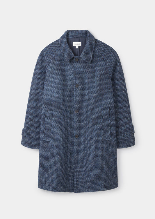 Blue Basketweave Harris Tweed Wool Overcoat, Coat - SIRPLUS
