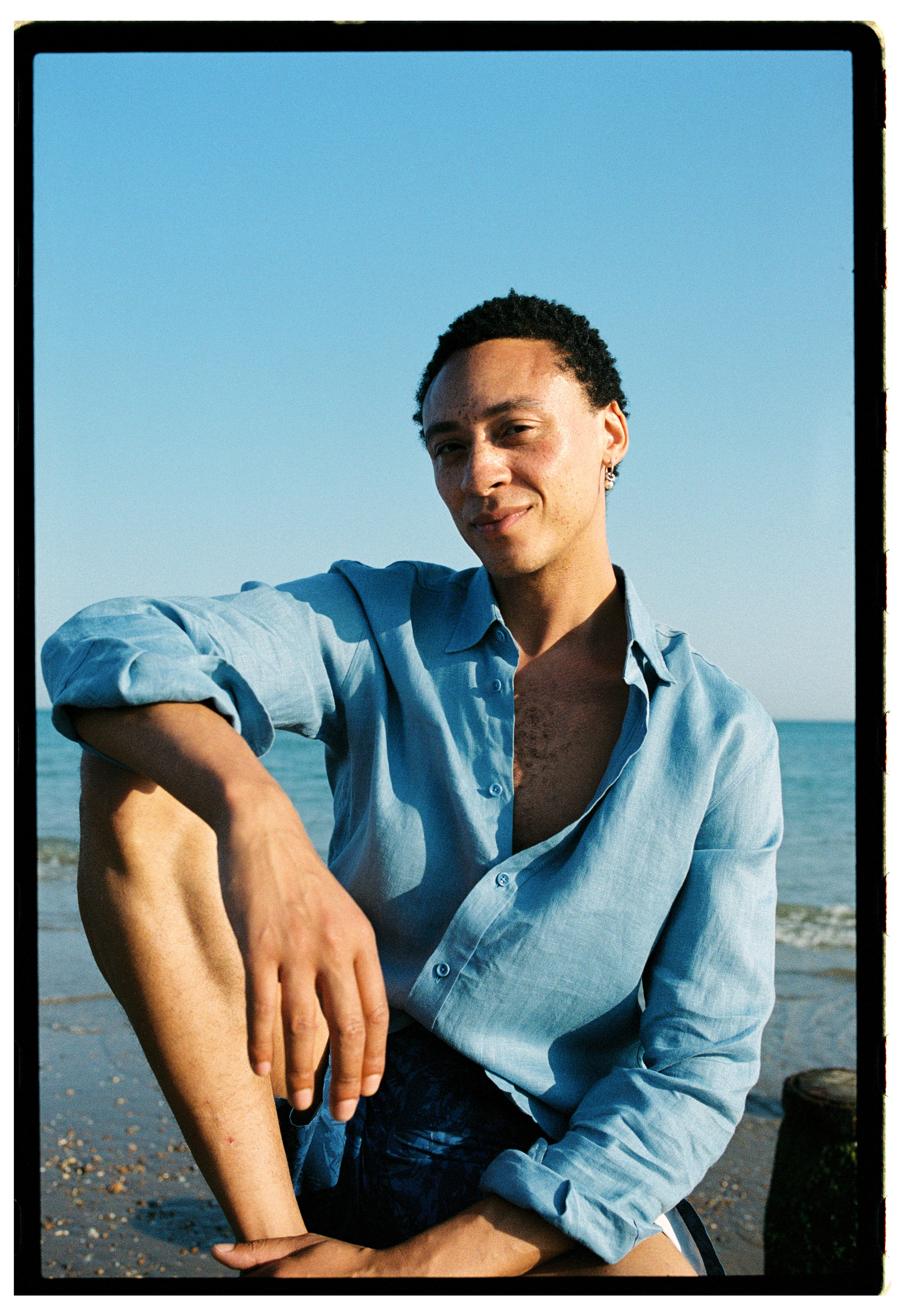 Cornflower Blue Linen Collared Shirt, Collar Shirt - SIRPLUS