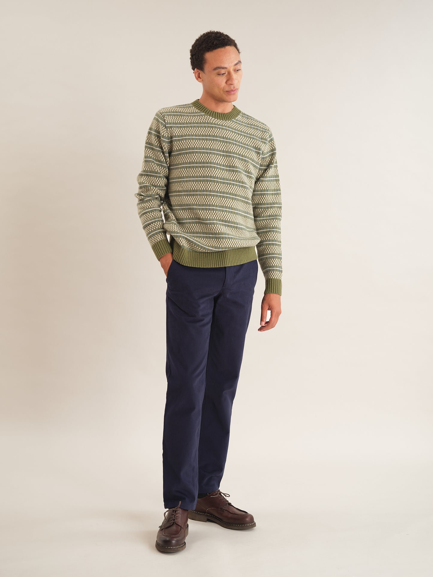 Green Grid Fair-Isle Jumper, Crew Neck Jumper - SIRPLUS