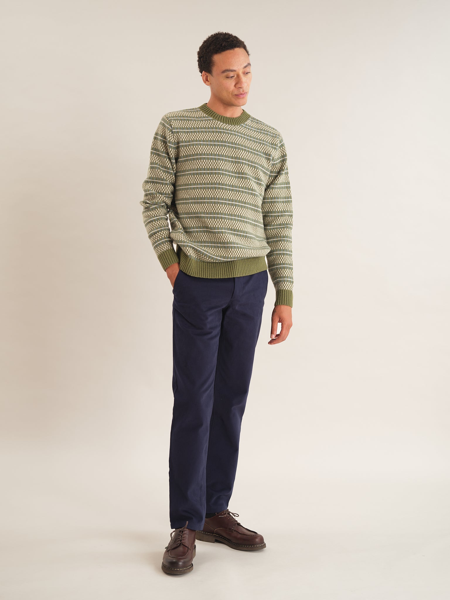Green Grid Fair-Isle Jumper, Crew Neck Jumper - SIRPLUS