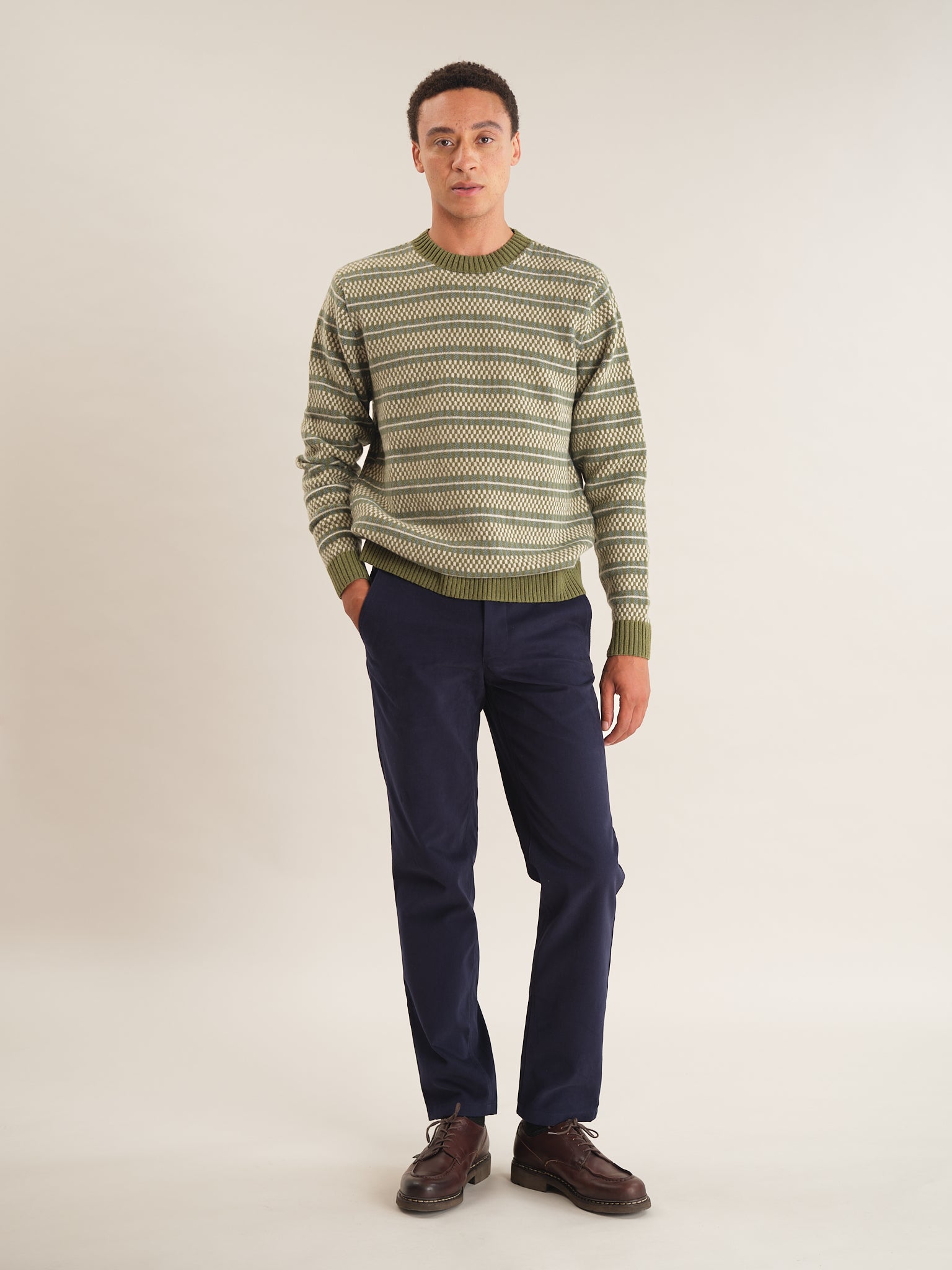 Green Grid Fair-Isle Jumper, Crew Neck Jumper - SIRPLUS