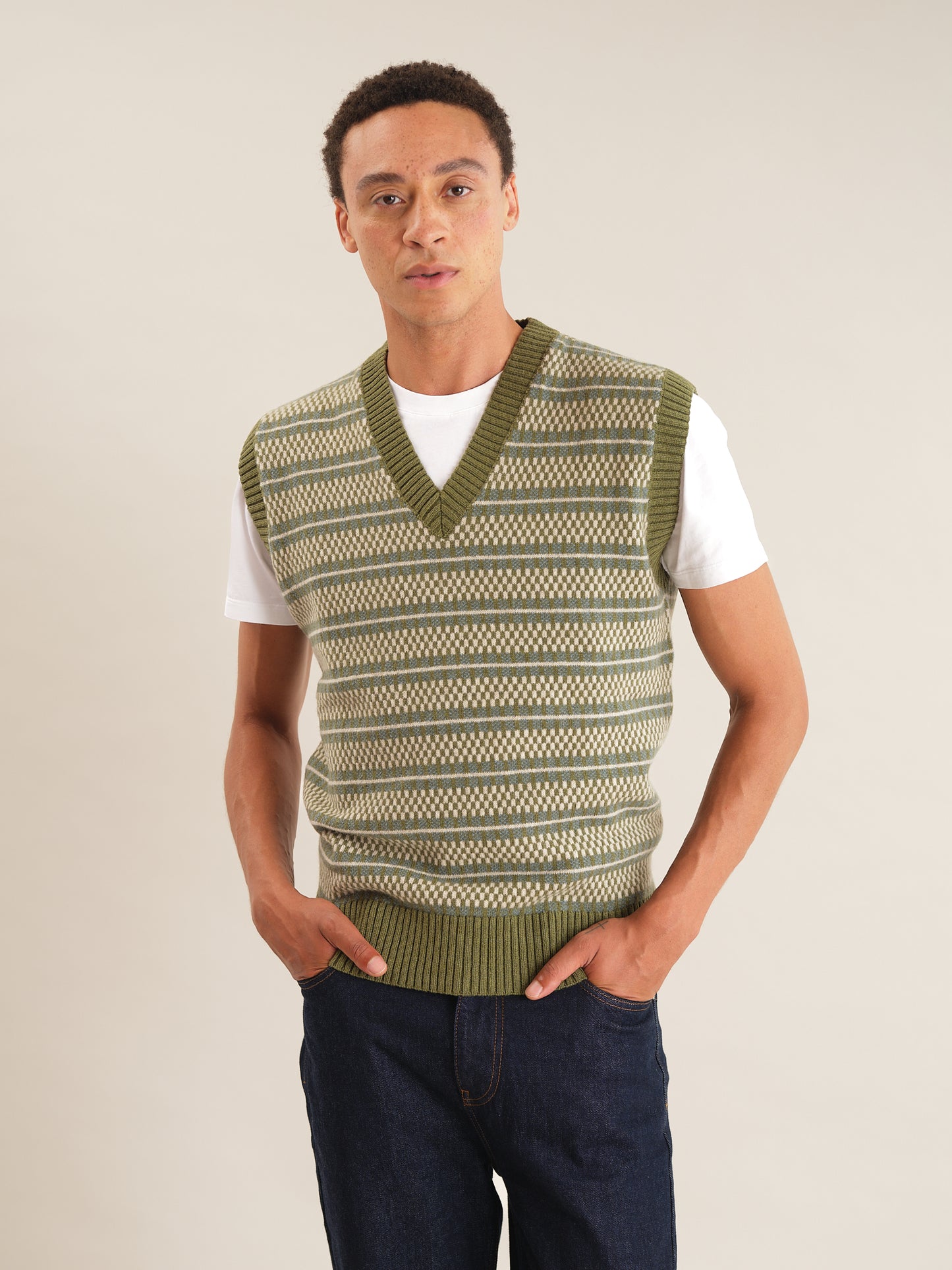 Green Grid Fair-Isle Vest, Knit Vest - SIRPLUS