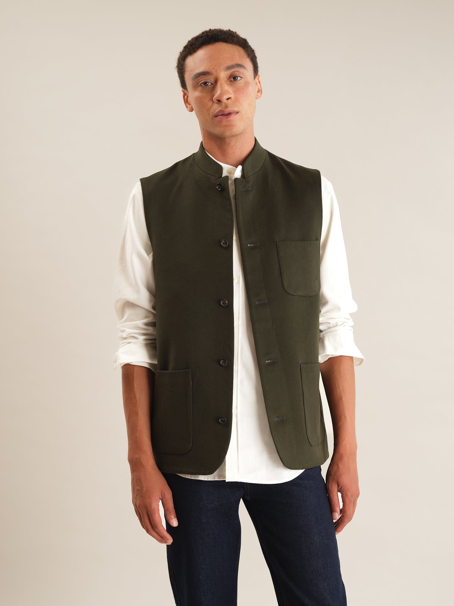Olive Wool Nehru Waistcoat, Nehru Waistcoat - SIRPLUS