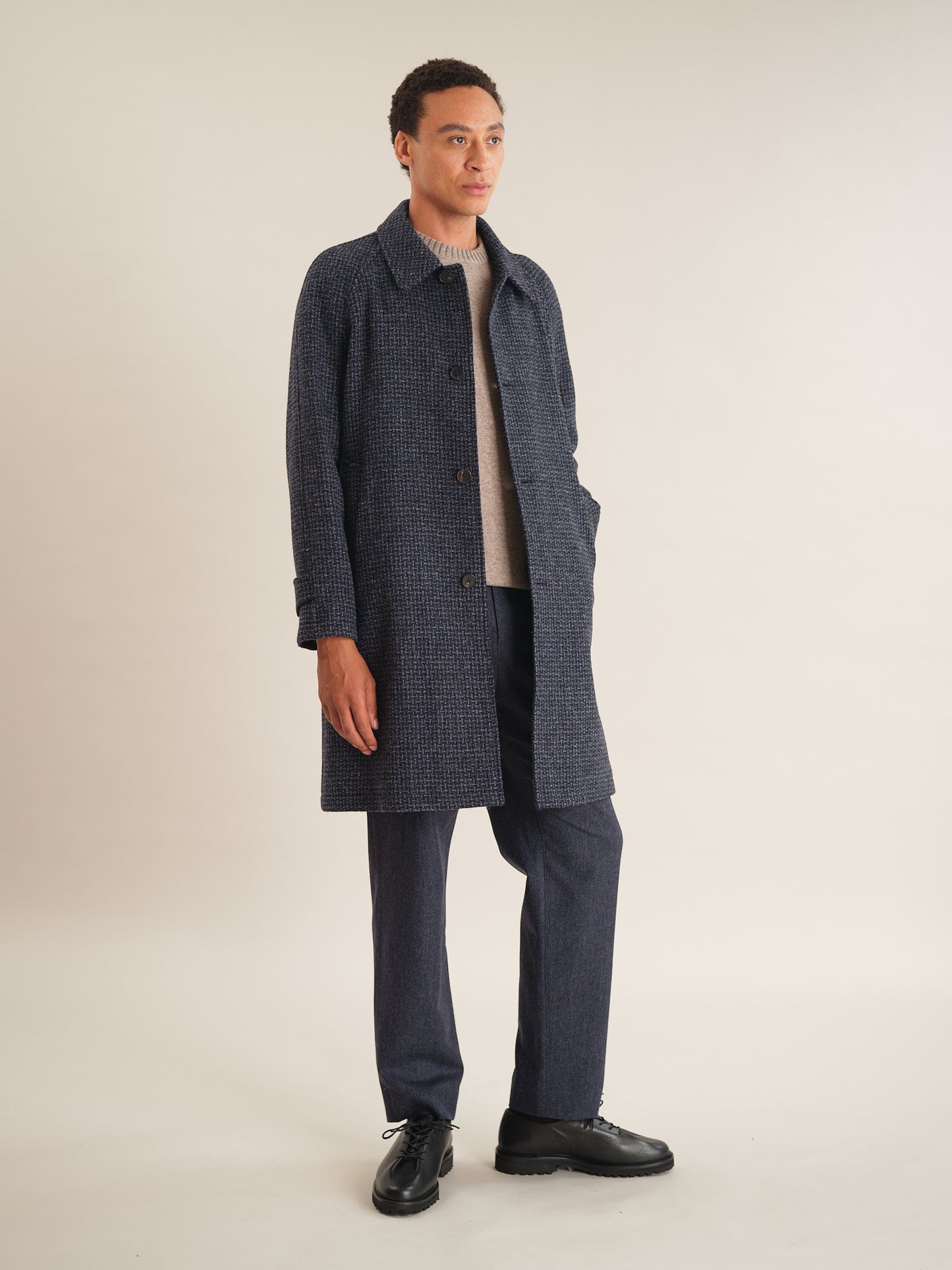 Blue Basketweave Harris Tweed Wool Overcoat, Coat - SIRPLUS